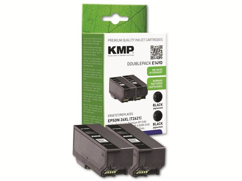 KMP Tintenpatronen-Set kompatibel für Epson 26XL (2X T2621), schwarz von KMP