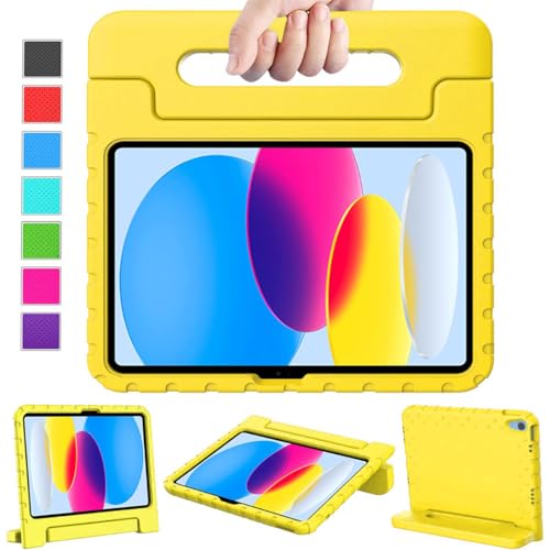 KNEKT Stoßfeste Kinder-Schutzhülle für iPad 10. Generation 27,7 cm (11 Zoll) 2022 und iPad Air 27,9 cm (11 Zoll) 2024, iPad 10, robust, leicht, mit Ständer und umwandelbarem Griff, Gelb von KNEKT