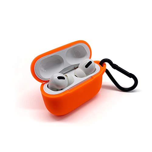 KNOK AirPods Hülle Silikon Kompatibel mit Apple AirPods Pro - AirPods Stoßfeste Silikonhülle Schutzhülle mit Karabiner in Orange [Front-LED Sichtbar/Unterstützt Kabelloses Laden] von KNOK