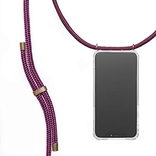 KNOK Handykette Kompatibel mit Apple iPhone 11 Pro Max - Silikon Hülle mit Band - Handyhülle für Smartphone zum Umhängen - Transparent Case mit Schnur - Schutzhülle mit Kordel (Wein) von KNOK