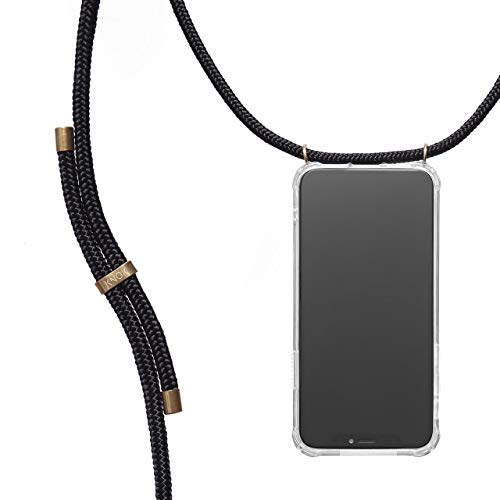 KNOK Handykette Kompatibel mit Apple iPhone 11 Pro Max - Silikon Hülle mit Band - Handyhülle für Smartphone zum Umhängen - Transparent Case mit Schnur - Schutzhülle mit Kordel in Schwarz von KNOK