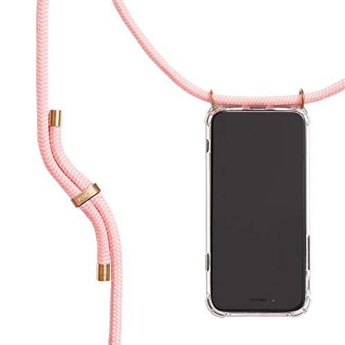 KNOK Handykette Kompatibel mit Apple iPhone 11 Pro - Silikon Hülle mit Band - Handyhülle für Smartphone zum Umhängen - Transparent Case mit Schnur - Schutzhülle mit Kordel in Reflektiertes Rosa von KNOK
