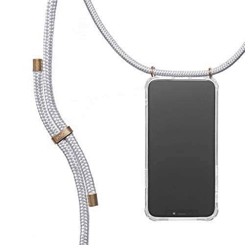 KNOK Handykette Kompatibel mit Apple iPhone 11 Pro - Silikon Hülle mit Band - Handyhülle für Smartphone zum Umhängen - Transparent Case mit Schnur - Schutzhülle mit Kordel in Silbergrau von KNOK