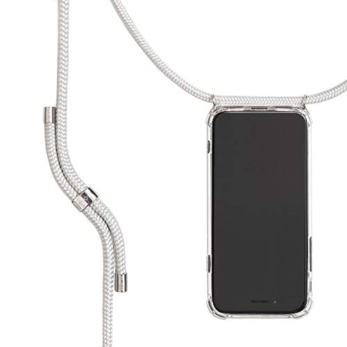 KNOK Handykette Kompatibel mit Apple iPhone 11 Pro - Silikon Hülle mit Band - Handyhülle für Smartphone zum Umhängen - Transparent Case mit Schnur - Schutzhülle mit Kordel in Silver Grau-Silver Metall von KNOK