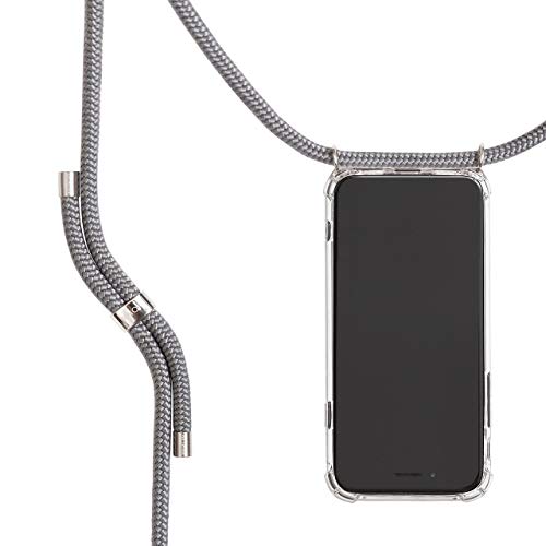 KNOK Handykette Kompatibel mit Apple iPhone 11 - Silikon Hülle mit Band - Handyhülle für Smartphone zum Umhängen - Transparent Case mit Schnur - Schutzhülle mit Kordel in Grau - Silver Metall, knok_01, Silbernes Metall/Grau KNOK Handykette Kompatibel mit Apple iPhone 11 - Silikon Hülle mit Band - Handyhülle für Smartphone zum Umhängen - Transparent Case mit Schnur - Schutzhülle mit Kordel in Grau - Silver Metall, knok_01, Silbernes Metall/Grau von KNOK