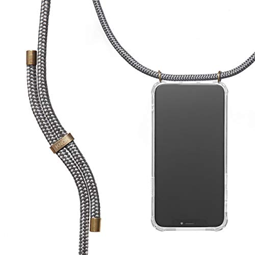 KNOK Handykette Kompatibel mit Apple iPhone 13 MAX - Silikon Hülle mit Band - Handyhülle für Smartphone zum Umhängen - Transparent Case mit Schnur - Schutzhülle mit Kordel in Grau von KNOK