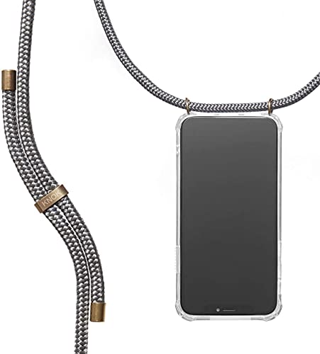 KNOK Handykette Kompatibel mit Apple iPhone 13 MAX - Silikon Hülle mit Band - Handyhülle für Smartphone zum Umhängen - Transparent Case mit Schnur - Schutzhülle mit Kordel in Grau KNOK Handykette Kompatibel mit Apple iPhone 13 MAX - Silikon Hülle mit Band - Handyhülle für Smartphone zum Umhängen - Transparent Case mit Schnur - Schutzhülle mit Kordel in Grau von KNOK