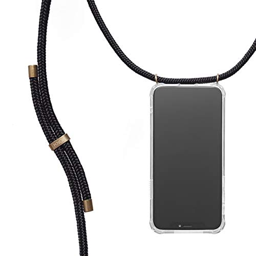 KNOK Handykette Kompatibel mit Apple iPhone 13 MAX - Silikon Hülle mit Band - Handyhülle für Smartphone zum Umhängen - Transparent Case mit Schnur - Schutzhülle mit Kordel in Schwarz von KNOK