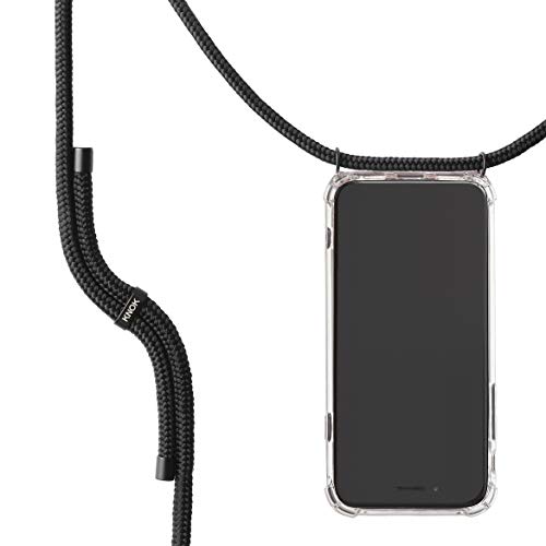 KNOK Handykette Kompatibel mit Apple iPhone 13 PRO - Silikon Hülle mit Band - Handyhülle für Smartphone zum Umhängen - Transparent Case mit Schnur - Schutzhülle mit Kordel in All Black von KNOK