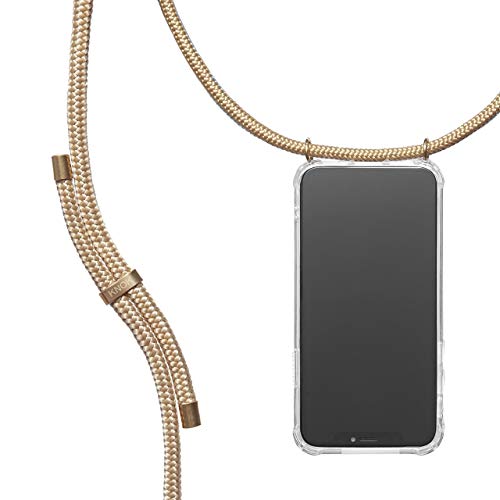KNOK Handykette Kompatibel mit Apple iPhone 13 Pro - Silikon Hülle mit Band - Handyhülle für Smartphone zum Umhängen - Transparent Case mit Schnur - Schutzhülle mit Kordel (Gold) von KNOK