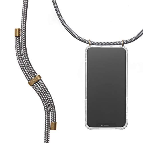 KNOK Handykette Kompatibel mit Apple iPhone 14 PRO MAX - Silikon Hülle mit Band - Handyhülle für Smartphone zum Umhängen - Transparent Case mit Schnur - Schutzhülle mit Kordel in Grau von KNOK