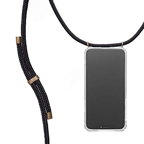 KNOK Handykette Kompatibel mit Apple iPhone 14 PRO - Silikon Hülle mit Band - Handyhülle für Smartphone zum Umhängen - Transparent Case mit Schnur - Schutzhülle mit Kordel in Schwarz von KNOK