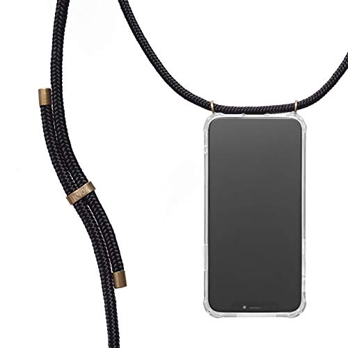 KNOK Handykette Kompatibel mit Apple iPhone 15 Plus - Silikon Hülle mit Band - Handyhülle für Smartphone zum Umhängen - Transparent Case mit Schnur - Schutzhülle mit Kordel in Schwarz von KNOK