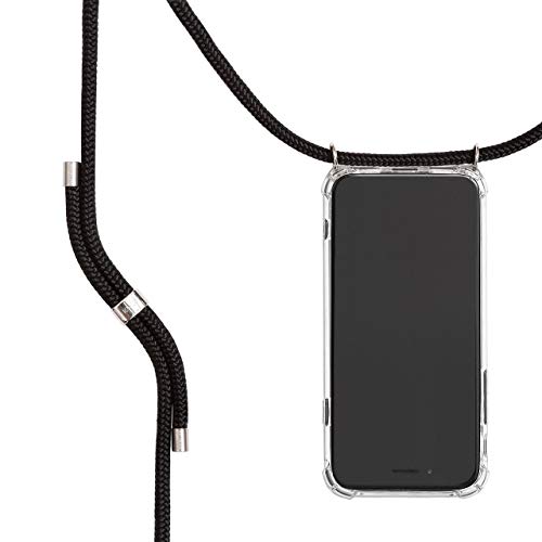 KNOK Handykette Kompatibel mit Apple iPhone 15 PRO MAX - Silikon Hülle mit Band - Handyhülle für Smartphone zum Umhängen - Transparent Case mit Schnur - Schutzhülle mit Kordel in Schwarz Silber KNOK Handykette Kompatibel mit Apple iPhone 15 PRO MAX - Silikon Hülle mit Band - Handyhülle für Smartphone zum Umhängen - Transparent Case mit Schnur - Schutzhülle mit Kordel in Schwarz Silber von KNOK