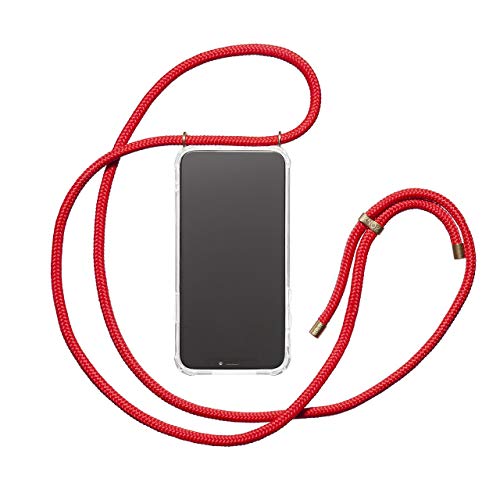KNOK Handykette Kompatibel mit Apple iPhone XR - Silikon Hülle mit Band - Handyhülle für Smartphone zum Umhängen - Transparent Case mit Schnur - Schutzhülle mit Kordel in Rot von KNOK