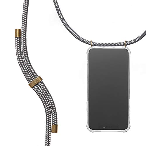 KNOK Handykette Kompatibel mit Apple iPhone 16 PRO - Silikon Hülle mit Band - Handyhülle für Smartphone zum Umhängen - Transparent Case mit Schnur - Schutzhülle mit Kordel in Grau von KNOK