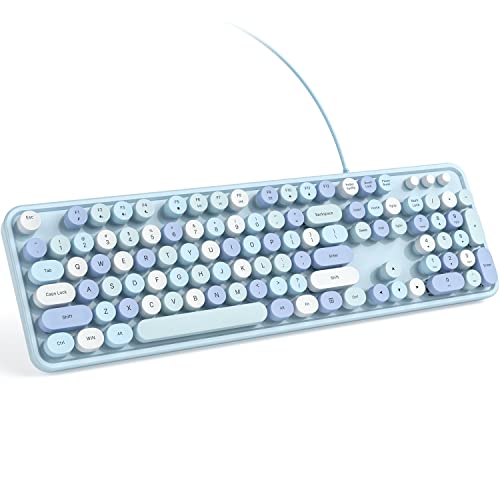 KNOWSQT Kabelgebundene Computer-Tastatur, blau, bunt, volle Größe, runde Tastenkappen, Schreibmaschinen-Tastaturen für Windows, Laptop, PC, Desktop, Mac von KNOWSQT