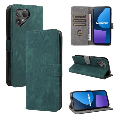 KNOXS Handyhülle für Fairphone 5 Hülle mit RFID Blockierendem Ständer TPU Innenschale mit Stoßfester Klapphülle, PU Wallet Schutzhülle (Grün) von KNOXS