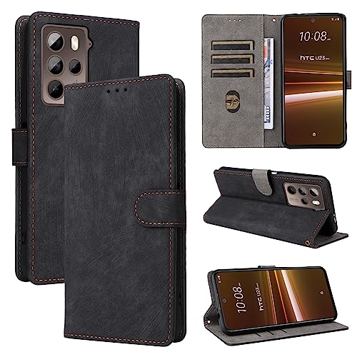 KNOXS Handyhülle für HTC U23 Pro Hülle mit RFID Blockierendem Ständer TPU Innenschale mit Stoßfester Klapphülle, PU Wallet Schutzhülle (Schwarz) von KNOXS