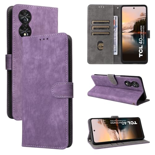 KNOXS Handyhülle für TCL 40 NxtPaper 4G Hülle mit RFID Blockierendem Ständer TPU Innenschale mit Stoßfester Klapphülle, PU Wallet Schutzhülle (Lila) von KNOXS