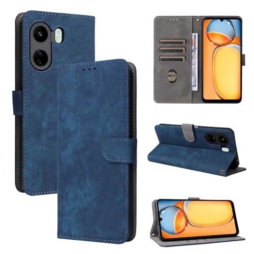 KNOXS Handyhülle für Xiaomi Poco C65/Xiaomi Redmi 13C Hülle mit RFID Blockierendem Ständer TPU Innenschale mit Stoßfester Klapphülle, PU Wallet Schutzhülle (Blau) von KNOXS