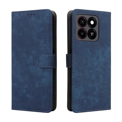 KNOXS Handyhülle für ZTE Blade A55 Hülle mit RFID Blockierendem Ständer TPU Innenschale mit Stoßfester Klapphülle, PU Wallet Schutzhülle (Blau) von KNOXS