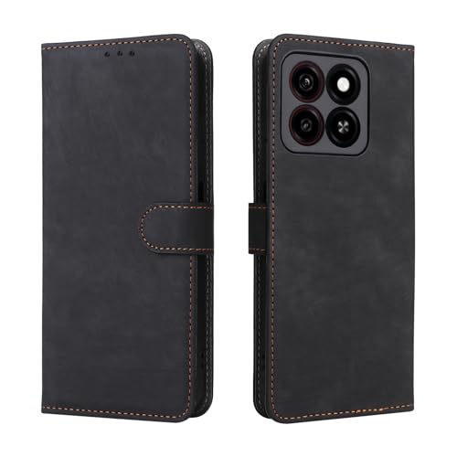 KNOXS Handyhülle für ZTE Blade A55 Hülle mit RFID Blockierendem Ständer TPU Innenschale mit Stoßfester Klapphülle, PU Wallet Schutzhülle (Schwarz) von KNOXS