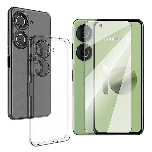 KNOXS Hülle für Asus Zenfone 10 mit 1 Stück Gehärtetem Glas Schutzfolie, Slim Weiches Tup Stoßfest Handyhülle, Nie Vergilbung(Crystal Clear) Kompatibel mit Asus Zenfone 10 Hülle (Transparent) von KNOXS