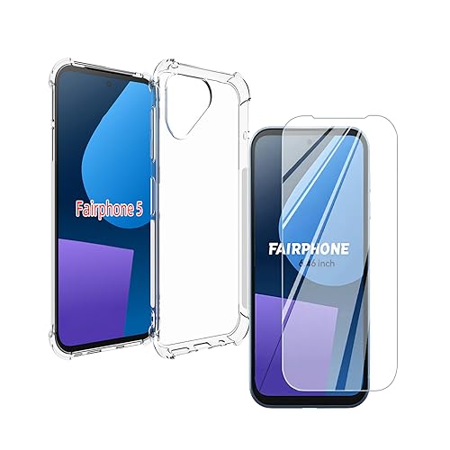 KNOXS Hülle für Fairphone 5 mit 1 Stück Gehärtetem Glas Schutzfolie, Slim Weiches Tup Stoßfest Handyhülle, Nie Vergilbung(Crystal Clear) Kompatibel mit Fairphone 5 Hülle (Transparent) von KNOXS