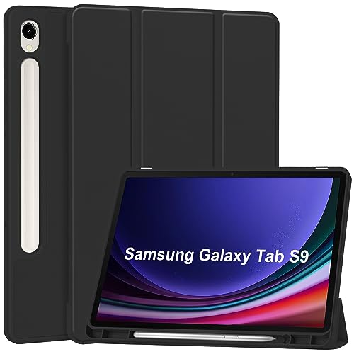 KNOXS Hülle für Samsung Galaxy Tab S9 11 Zoll 2023, Hochwertiges Weich TPU Mit S-Pen Halter Schutzhülle Hülle, [Automatischem Schlaf/Aufwach] für Samsung Galaxy Tab S9 Hülle (Schwarz) von KNOXS