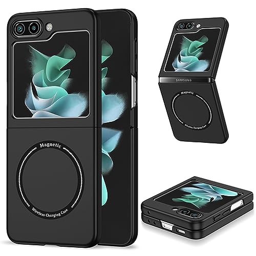 KNOXS Hülle für Samsung Galaxy Z Flip 5, Ultra Dünn PC Matte Schutzhülle Magnetische Funktion Handyhülle Stoßfeste Fingerabdruck-Resistent für Z Flip 5 Hülle (Schwarz) von KNOXS