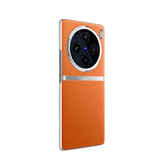 KNOXS Hülle für Vivo X100 Pro, Premium-Luxus Handyhülle mit Acrylglas-Kamera Schutz Schutzhülle PC+PU Ultra Dünn Stoßfest Anti-Fingerabdruck für Vivo X100 Pro Hülle (Orange) von KNOXS