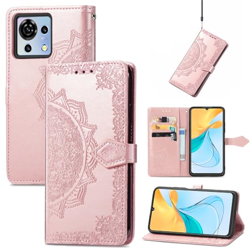 KNOXS Hüllen für ZTE Blade V50 Vita, PU Schutzhülle [Premium Leder] [Ultra Slim] [Card Slot] [Ständer] Flip Wallet Etui Handyhülle für ZTE Blade V50 Vita Hülle (Roségold) von KNOXS