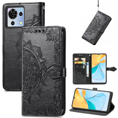 KNOXS Hüllen für ZTE Blade V50 Vita, PU Schutzhülle [Premium Leder] [Ultra Slim] [Card Slot] [Ständer] Flip Wallet Etui Handyhülle für ZTE Blade V50 Vita Hülle (Schwarz) von KNOXS