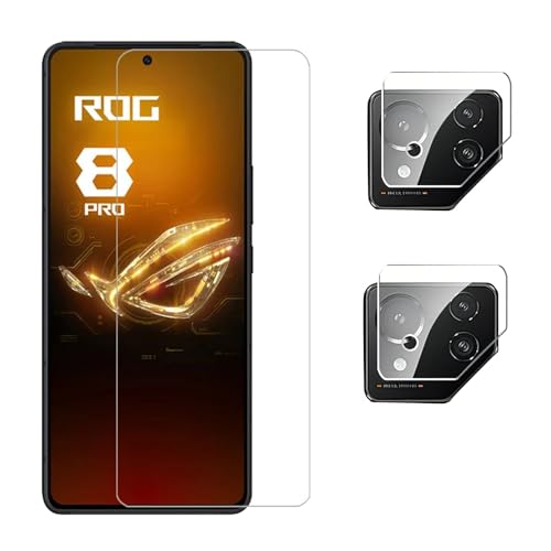 KNOXS Panzerglas für Schutzfolie für Asus ROG Phone 8 Pro/Phone 8, 1 Stück Schutzglas und 2 Stück Kamera Schutzfolie, 9H Härte HD Glas Folie Displayschutzfolie [Sensitive Touch] (Transparent) von KNOXS