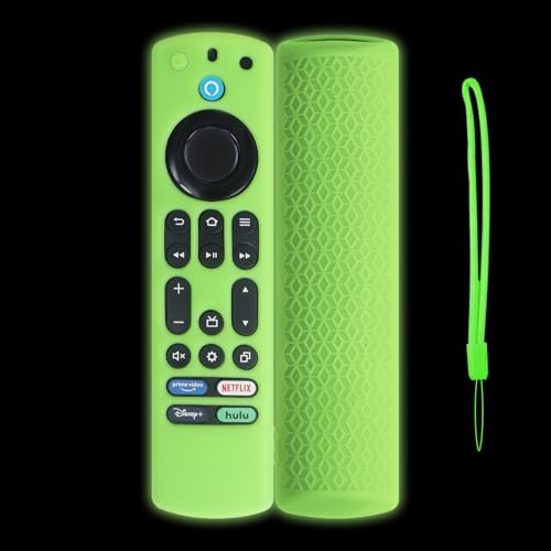 KNOXS Silikon Schutzhülle Hülle Kompatibel mit Amazon Fire TV Stick 4K Max 2nd 2024/2023, Stoßfeste, rutschfest, Staubdichte, Leichte Fernbedienung Hülle Case (Grün Leuchtend) von KNOXS