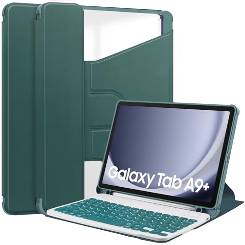 KNOXS Tablet Hülle für Samsung Galaxy Tab A9 Plus, Schutzhülle Hochwertiges PU Leder, [Wireless Keyboard Functions] mit Ständer Funktion, für Samsung Galaxy Tab A9 Plus 11 Zoll Modell Hülle (Grün) von KNOXS