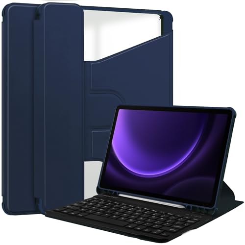 KNOXS Tablet Hülle für Samsung Galaxy Tab S9 FE, Schutzhülle Hochwertiges PU Leder, [Wireless Keyboard Functions] mit Ständer Funktion, für Samsung Galaxy Tab S9 FE 10.9 Zoll Modell Hülle (Dunkelblau) von KNOXS