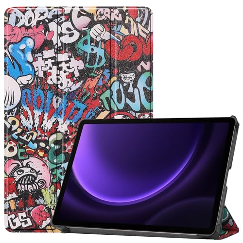 KNOXS Tablet Hülle für Samsung Galaxy Tab S9 FE, Slim Schutzhülle Hochwertiges PU Schlank Leder Hülle, mit Ständer Funktion, für Samsung Galaxy Tab S9 FE 10.9 Zoll Modell (Graffiti) von KNOXS