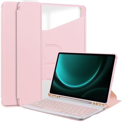 KNOXS Tablet Hülle für Samsung Galaxy Tab S9 FE Plus, Schutzhülle Hochwertiges PU Leder, [Wireless Keyboard Functions] mit Ständer Funktion, für Samsung Tab S9 FE Plus 12.4 Zoll Modell Hülle (Rosa) von KNOXS