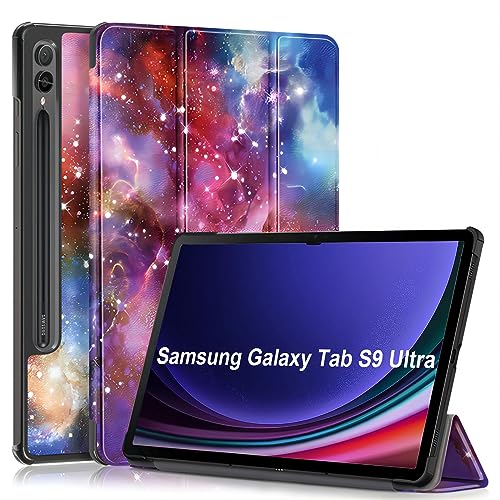 KNOXS Tablet Hülle für Samsung Galaxy Tab S9 Ultra, Slim Schutzhülle Hochwertiges PU Schlank Leder Hülle, mit Ständer Funktion, für Samsung Galaxy Tab S9 Ultra Zoll Modell (Galaxie) von KNOXS