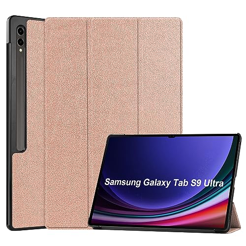 KNOXS Tablet Hülle für Samsung Galaxy Tab S9 Ultra, Slim Schutzhülle Hochwertiges PU Schlank Leder Hülle, mit Ständer Funktion, für Samsung Galaxy Tab S9 Ultra Zoll Modell (Roségold) von KNOXS