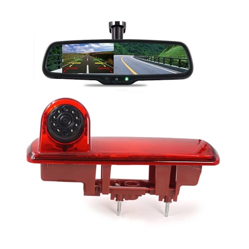 Rückfahrkamera Vivaro Kamera mit Monitor an 3. Bremsleuchte Dachkante Einparkhilfe (NTSC) für Vauxhall Vivaro X82 Mk3 Opel Vivaro Trafic Talento 2015-2019 Passend von KNRAGHO