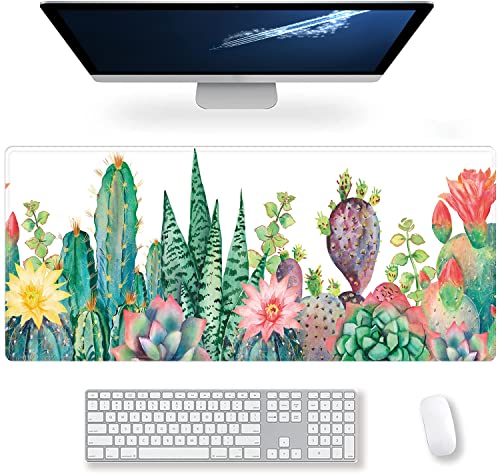 Erweitertes großes Gaming-Mauspad, Aquarell, Kaktus, XXL-Größe, Tastatur-Mauspad, Schreibtischunterlage mit rutschfester Gummiunterseite, genähte Kanten, Herren, 89.9x39.9 cm von KOAIWPAE