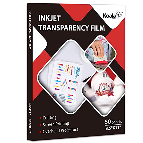 Koala Inkjet Transparenz Film 50 Blatt 100% Transparenz Papier für Tintenstrahldrucker, zum Basteln, Overhead-Projektor, Siebdruck – 8,5 x 11 Zoll von KOALA PAPER