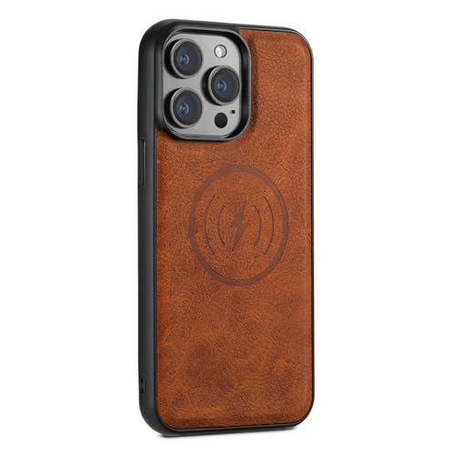 Magnetischer Kartenhalter, 2-in-1-Leder-Handyhülle für iPhone 15, 14, 13, 12 Pro Max, für Samsung S23 S22 Ultra Plus, abnehmbare Abdeckung, alleinige Hülle Khaki, für iPhone 15 von KOANGA