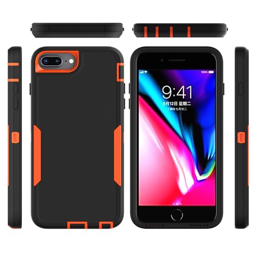 KOARWVC Apple Handyhülle Cover für iPhone 6 Plus, iPhone 7 Plus, iPhone 8 Plus, magnetische Autohalterung, strapazierfähig, Militärqualität, stoßfest, Schutzhülle für iPhone 6S Plus, Schwarz/Orange von KOARWVC