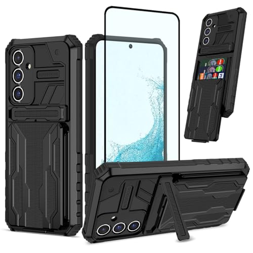 KOARWVC Handyhülle für Galaxy A25 Hülle, SM-A256B Samsung A25 Wallet Case mit Displayschutzfolie, Kartenhalter Eingebauter Ständer, Stoßfeste Schutzhülle für Samsung Galaxy A25 5G Schwarz von KOARWVC