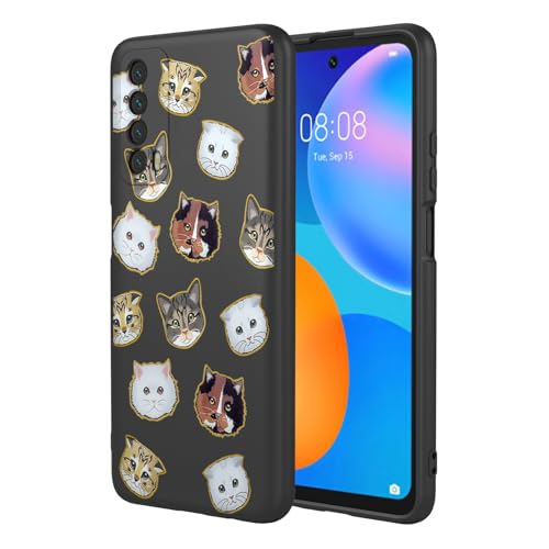 KOARWVC Handyhülle für Huawei P Smart 2021, Huawei Y7a PPA-LX1 PPA-LX2 PPA-LX3, süßes Katzenmuster, dünn, schützend, weiche TPU-Stoßfänger, Handyhülle für Huawei P Smart 2021, schwarze Katze von KOARWVC