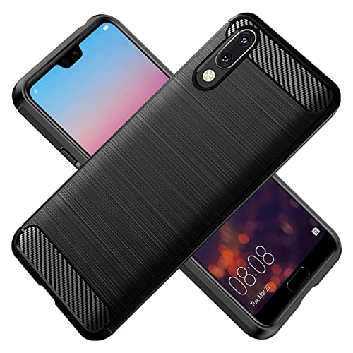 KOARWVC Handyhülle für Huawei P20 Pro Hülle, CLT-L09 CLT-L29 Hülle Kohlefaser Stoßfest Rugged Shield Anti-Scratch Soft TPU Back Cover Cases for Huawei P20 Pro (Schwarz) von KOARWVC